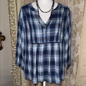 Wrangler Navy and White Plaid Blouse